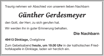 Anzeige von Günther Gerdesmeyer von OM-Medien