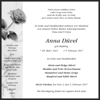 Anzeige von Anna Düvel von OM-Medien