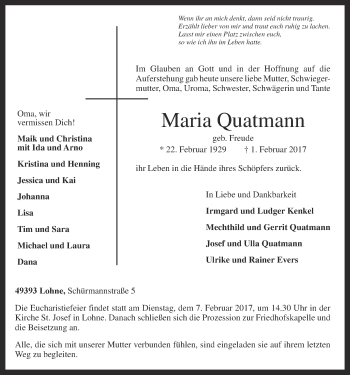 Anzeige von Maria Quatmann von OM-Medien