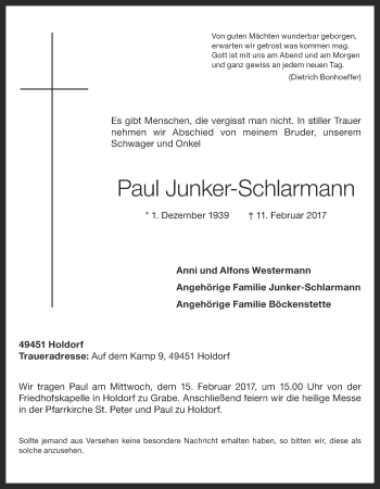 Anzeige von Paul Junker-Schlarmann von OM-Medien
