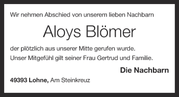 Anzeige von Aloys Blömer von OM-Medien