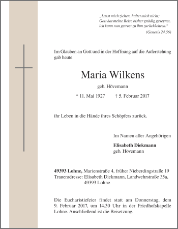 Anzeige von Maria Wilkens von OM-Medien