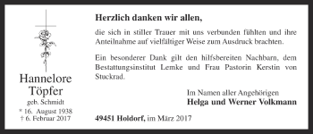Anzeige von Hannelore Töpfer von OM-Medien