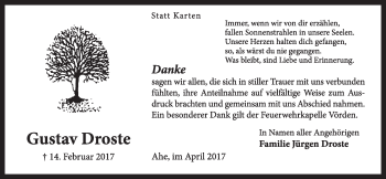 Anzeige von Gustav Droste von OM-Medien