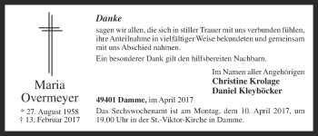 Anzeige von Maria Overmeyer von OM-Medien