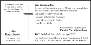 Anzeige von Julia Kamphake von OM-Medien