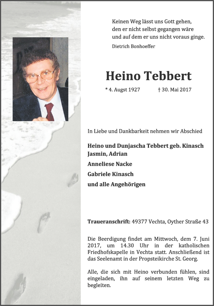  Traueranzeige für Heino Tebbert vom 03.06.2017 aus OM-Medien