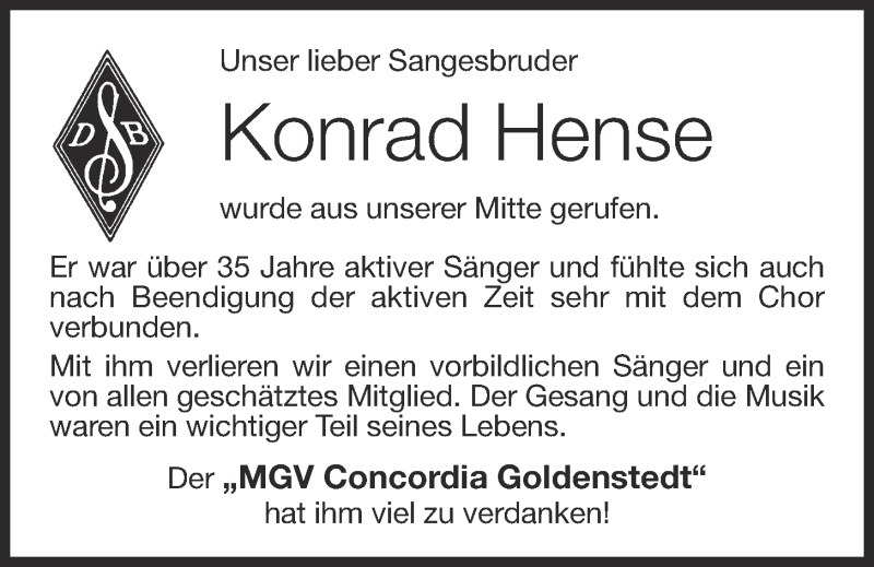  Traueranzeige für Konrad Hense vom 23.09.2017 aus OM-Medien