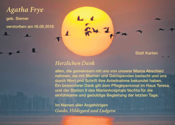 Anzeige von Agatha Frye von OM-Medien