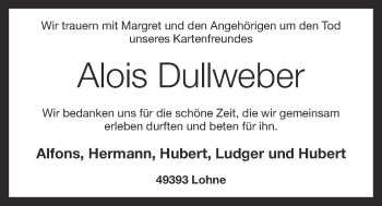 Anzeige von Alois Dullweber von OM-Medien