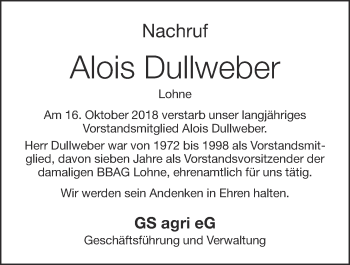 Anzeige von Alois Dullweber von OM-Medien