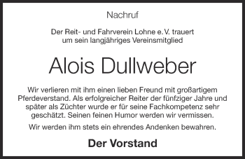 Anzeige von Alois Dullweber von OM-Medien