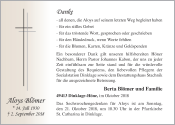 Anzeige von Aloys Blömer von OM-Medien