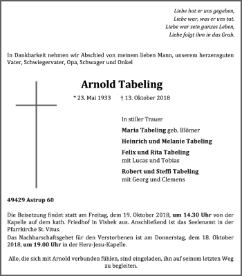 Anzeige von Arnold Tabeling von OM-Medien