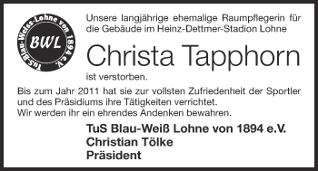 Anzeige von Christa Tapphorn von OM-Medien
