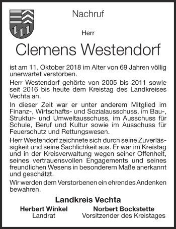 Anzeige von Clemens Westendorf von OM-Medien