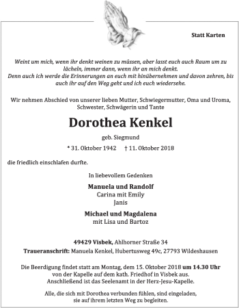 Anzeige von Dorothea Kenkel von OM-Medien
