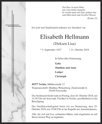 Anzeige von Elisabeth Hellmann von OM-Medien