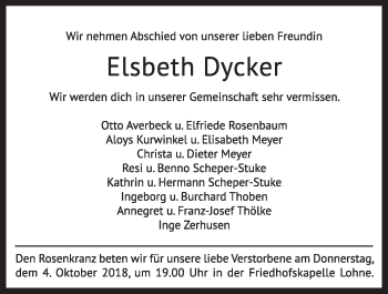 Anzeige von Elsbeth Dycker von OM-Medien