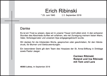 Anzeige von Erich Ribinski von OM-Medien