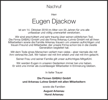 Anzeige von Eugen Djackow von OM-Medien