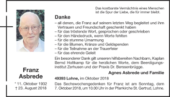Anzeige von Franz Asbrede von OM-Medien