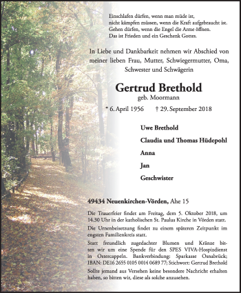 Anzeige von Gertrud Brethold von OM-Medien