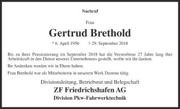 Anzeige von Gertrud Brethold von OM-Medien