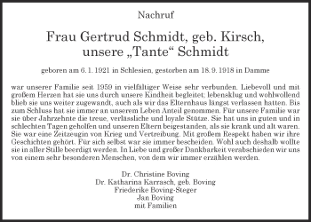 Anzeige von Gertrud Schmidt von OM-Medien