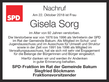 Anzeige von Gisela Sorg von OM-Medien
