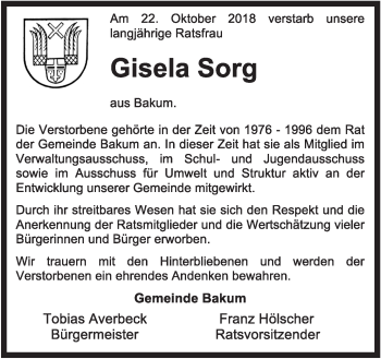 Anzeige von Gisela Sorg von OM-Medien