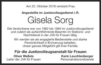 Anzeige von Gisela Sorg von OM-Medien