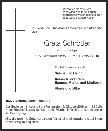 Anzeige von Greta Schröder von OM-Medien