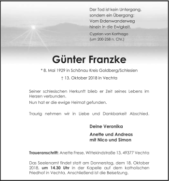 Anzeige von Günter Franzke von OM-Medien