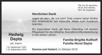 Anzeige von Hedwig Depta von OM-Medien