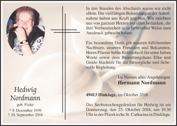 Anzeige von Hedwig Nordmann von OM-Medien