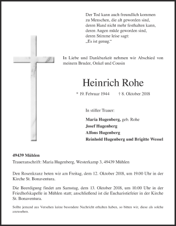 Anzeige von Heinrich Rohe von OM-Medien