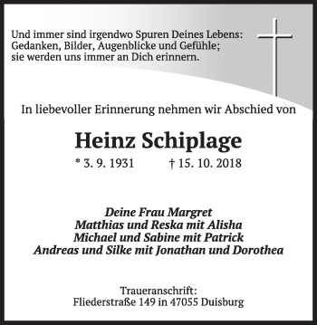 Anzeige von Heinz Schiplage von OM-Medien