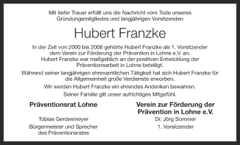 Anzeige von Hubert Franzke von OM-Medien