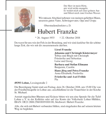 Anzeige von Hubert Franzke von OM-Medien