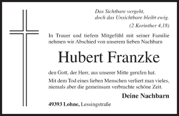 Anzeige von Hubert Franzke von OM-Medien