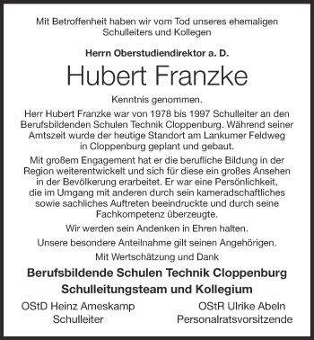 Anzeige von Hubert Franzke von OM-Medien