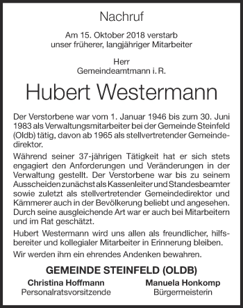 Anzeige von Hubert Westermann von OM-Medien