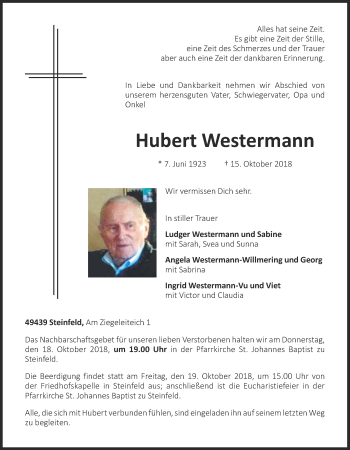 Anzeige von Hubert Westermann von OM-Medien