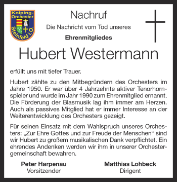 Anzeige von Hubert Westermann von OM-Medien