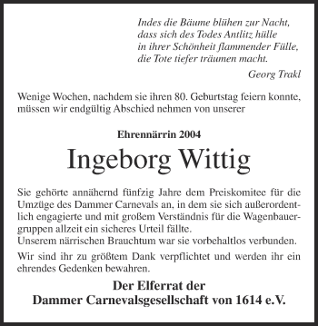 Anzeige von Ingeborg Wittig von OM-Medien