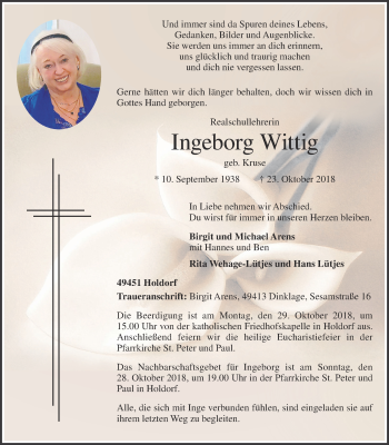 Anzeige von Ingeborg Wittig von OM-Medien