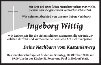 Anzeige von Ingeborg Wittig von OM-Medien