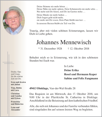 Anzeige von Johannes Mennewisch von OM-Medien