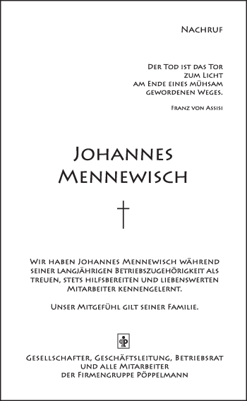 Anzeige von Johannes Mennewisch von OM-Medien